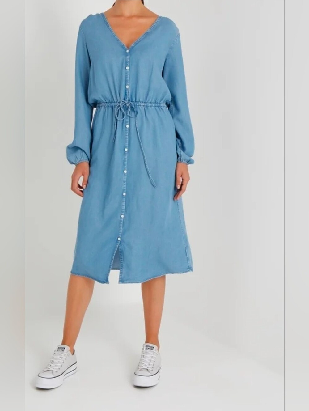 Gap Chambray Shirt Dress Tie Waist Button Up Preppy Career Vacatio Travel